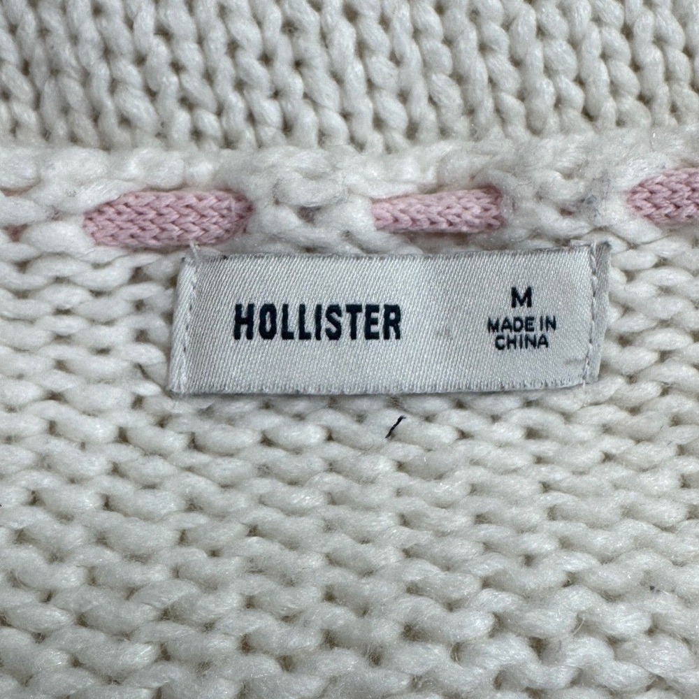 Hollister Knit Sweater Cream Pink Ribbon Trim Coquette Balletcore Soft Girl M